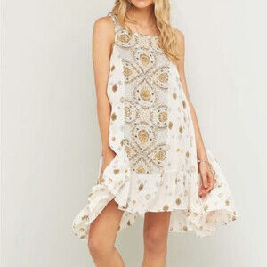 Free People Annka Tea Combo Slip Dress L Cream Boho Flowy Mini Dress Tunic Fairy